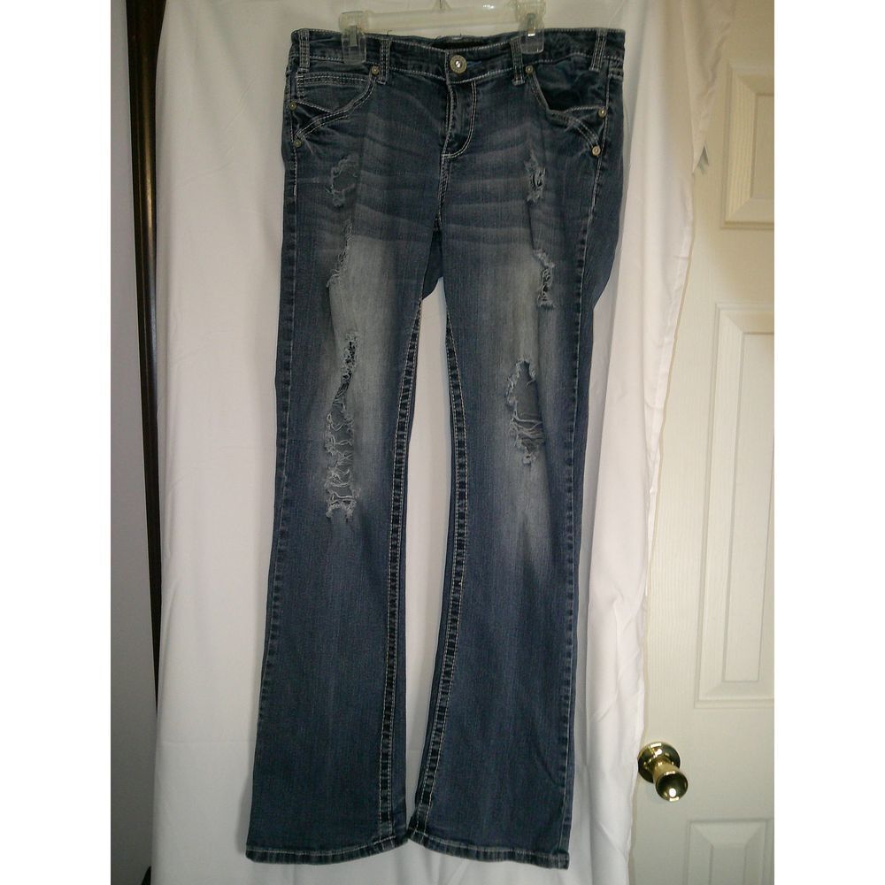 Twentyone Black Distressed Boot Cut Jeans with Decorative Back Pockets 11/12